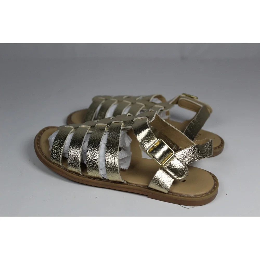 Gap Kids Girls Gold Metallic Gladiator Sandals Strappy Buckle Flat Shoes Size 13